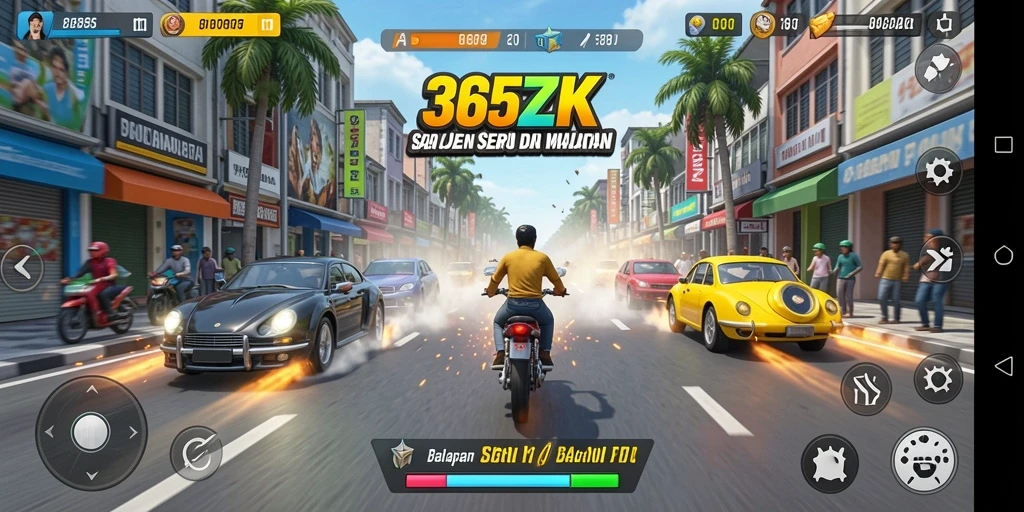 Tampilan gameplay seru dalam 365ZK yang penuh aksi balapan.