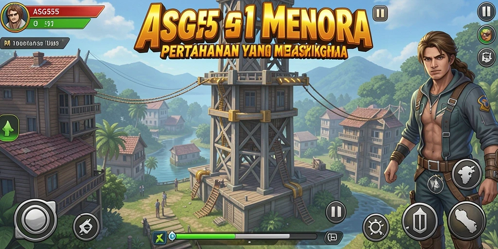 Screenshot ASG55 menampilkan aksi pertahanan menara yang seru.