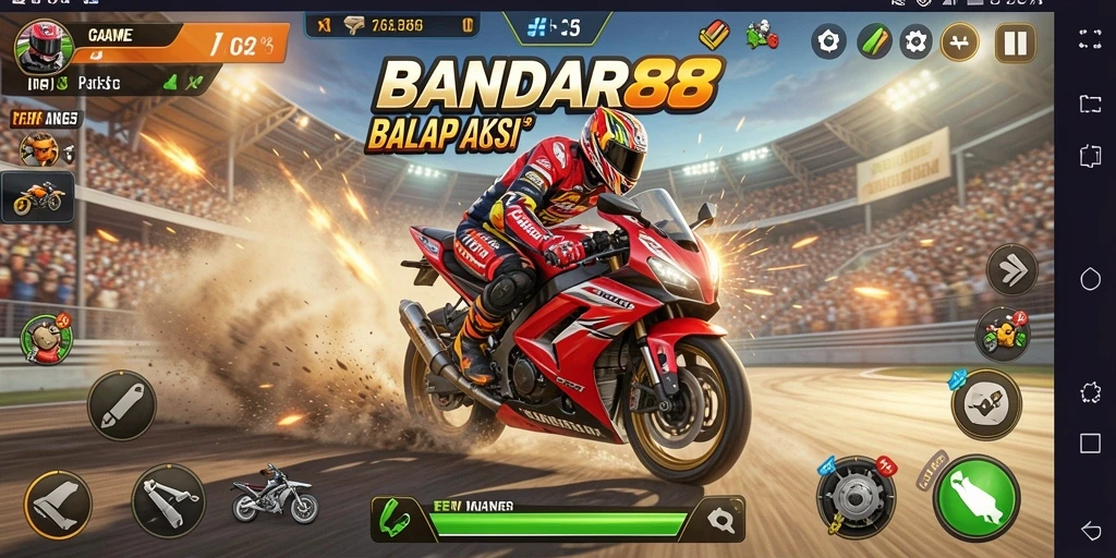 Tampilan gameplay menegangkan dari BANDAR88 saat berlomba di lintasan.