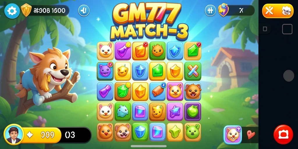 Gameplay GM777 yang seru dalam menjalankan tantangan Match-3.
