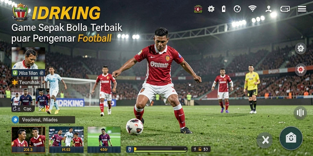 Tampilan gameplay mendebarkan IDRKING dalam aksi sepak bola.
