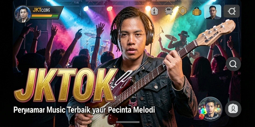 Screenshot utama JKTOK menampilkan gameplay musik yang seru.
