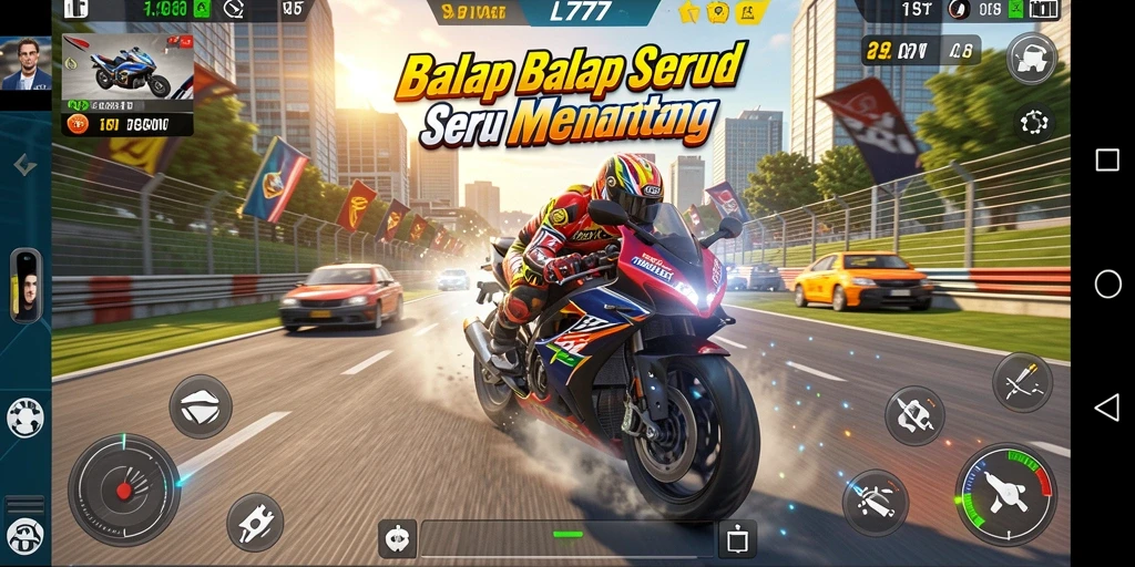 Tampilan gameplay L777 yang mendebarkan saat balapan motor.