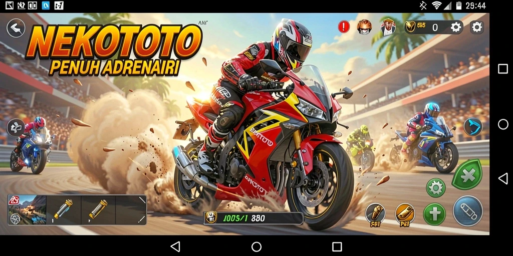 Tampilan gameplay memukau dari <strong>NEKOTOTO</strong> dengan aksi balapan yang intens.