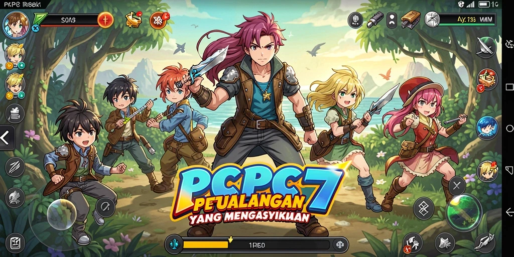Screenshot gameplay PCPC7 menunjukkan pertempuran epik di dunia anime.