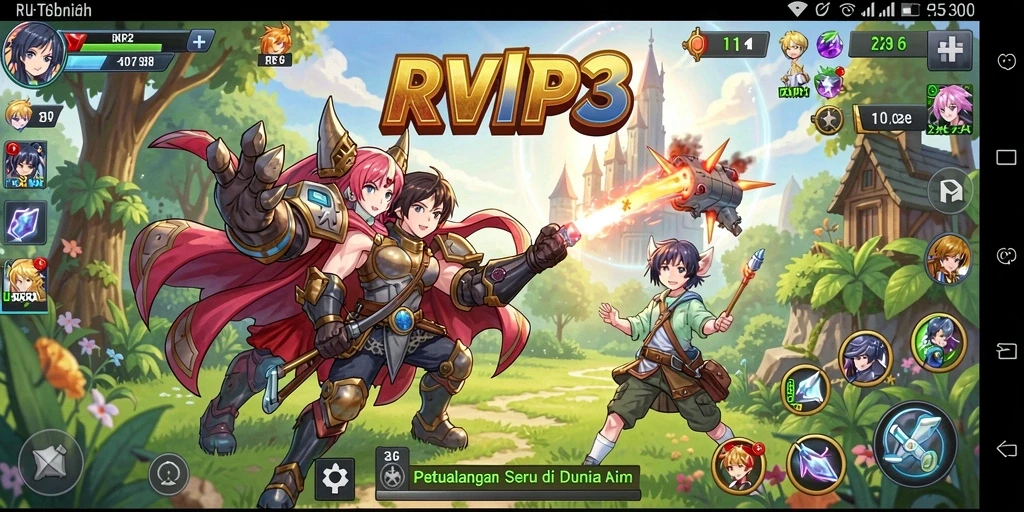 Tampilan gameplay seru dari RVIP3 dengan karakter anime menarik.