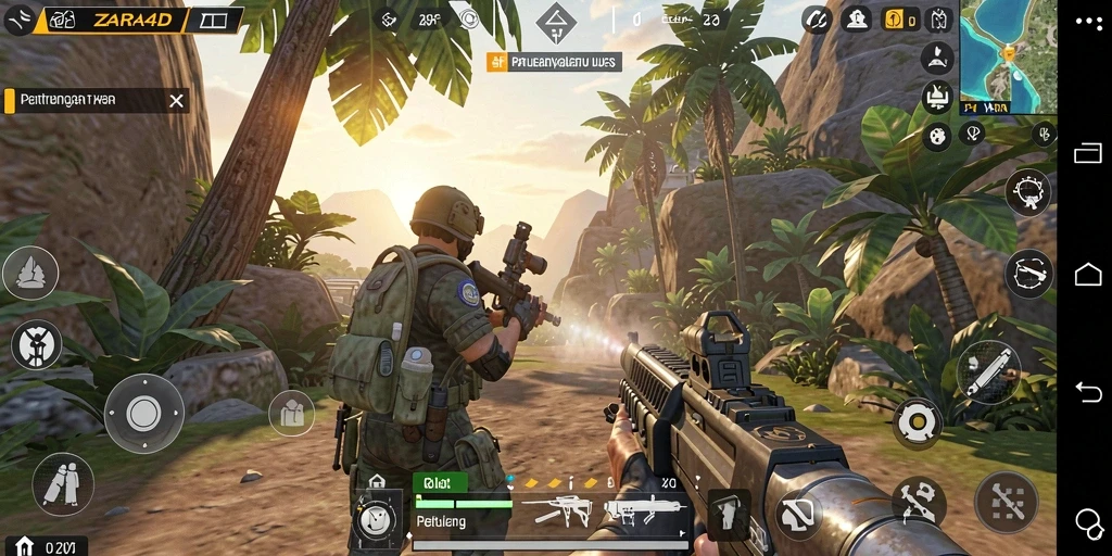 Screenshot gameplay ZARA4D menampilkan aksi TPS yang mendebarkan.
